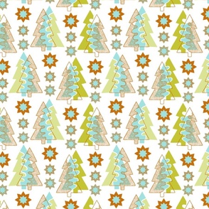 Christmas trees and stars on a white background small    