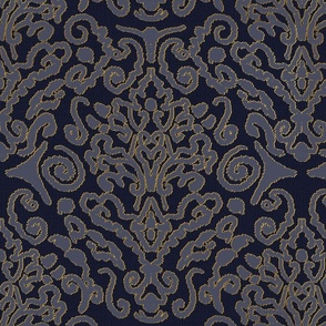 Damask design grey blue with a fine edge - medium scale
