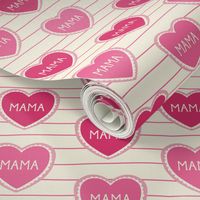 Mother’s Day Red and Pink Heart with Mama Text on Cream with Horizontal Stripes