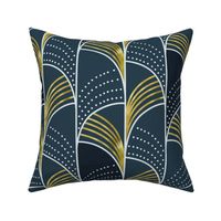 Ebb and Flow - Art Deco Geometric Midnight Blue Gold Large Scale