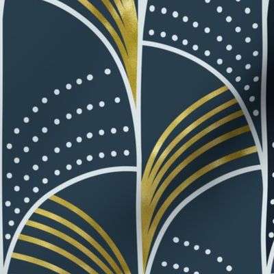 Ebb and Flow - Art Deco Geometric Midnight Blue Gold Large Scale