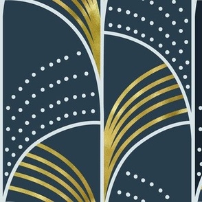 Ebb and Flow - Art Deco Geometric Midnight Blue Gold Large Scale