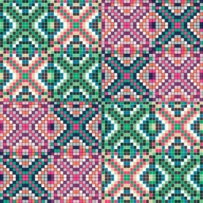 Euphoric Spring Cottage core Cross stitch base medium pink, cyan, red orange