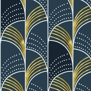 Ebb and Flow - Art Deco Geometric Midnight Blue Gold Regular Scale