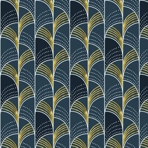 Ebb and Flow - Art Deco Geometric Midnight Blue Gold Small Scale