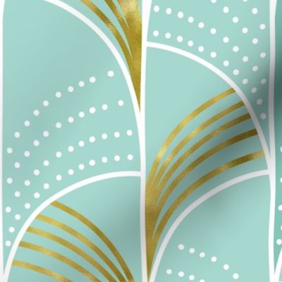 Ebb and Flow - Art Deco Geometric Mint Aqua Gold Large Scale