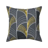 Ebb and Flow - Art Deco Geometric Smoke Gray Gold Large Scale