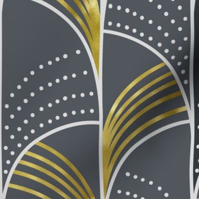 Ebb and Flow - Art Deco Geometric Smoke Gray Gold Large Scale