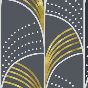Ebb and Flow - Art Deco Geometric Smoke Gray Gold Large Scale