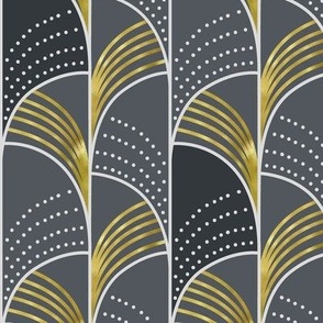 Ebb and Flow - Art Deco Geometric Smoke Gray Gold Regular Scale