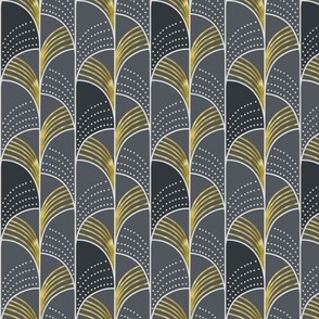 Ebb and Flow - Art Deco Geometric Smoke Gray Gold Small Scale