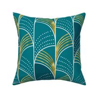 Ebb and Flow - Art Deco Geometric Teal Gold Large Scale