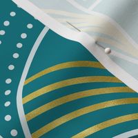 Ebb and Flow - Art Deco Geometric Teal Gold Large Scale