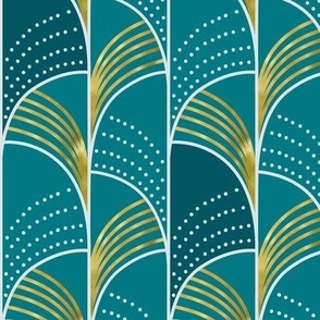 Ebb and Flow - Art Deco Geometric Teal Gold Regular Scale