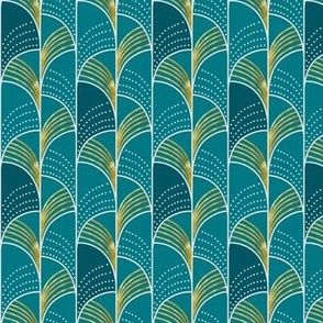 Ebb and Flow - Art Deco Geometric Teal Gold Small Scale