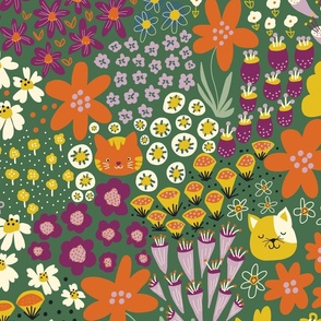 Cats In The Flower Field