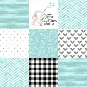 Elephant//You are the best thing about me// Mint - Wholecloth Cheater Quilt