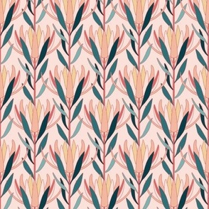 Mini Art Deco Australian Native Leucadendron Flowers with Pale Pink Background