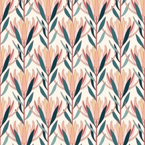 Mini Art Deco Australian Native Leucadendron Flowers with Seashell White Background