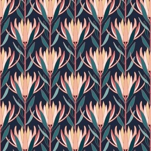 Mini Art Deco Australian Native Leucadendron Flowers with Midnight Blue Background