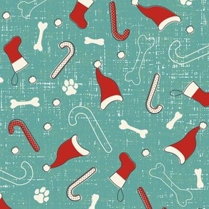 Retro 1950s Happy Dog Bones Candy Canes and Santa Hats