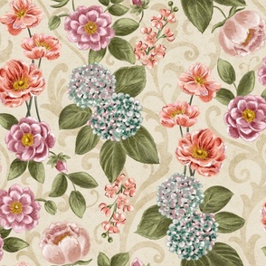 1920s Inspired Opulent Decorative Floral on Neutral