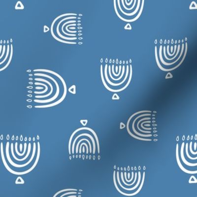 Hanukkah Menorah Doodles in Blue, Medium