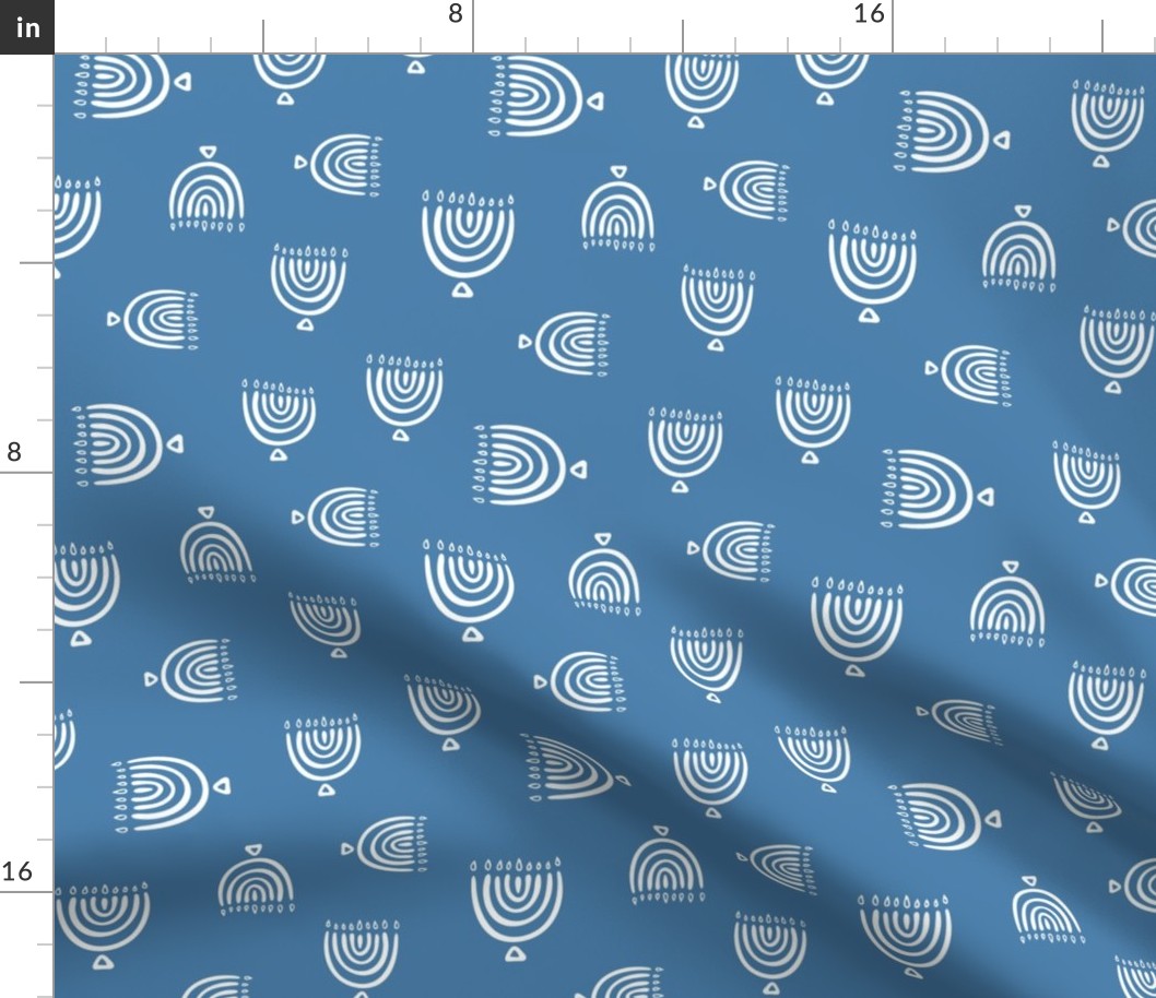 Hanukkah Menorah Doodles in Blue, Medium