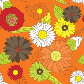 Groovy Retro 60s Flower Pattern on Orange