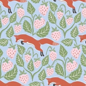 Strawberry Fox/blue background/medium