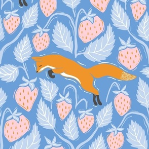 Strawberry Fox/bright orange on blue/large