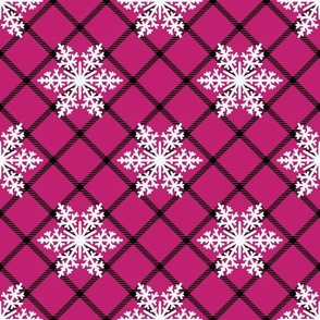 Large Scale Winter Snowflake Plaid Shocking Pink