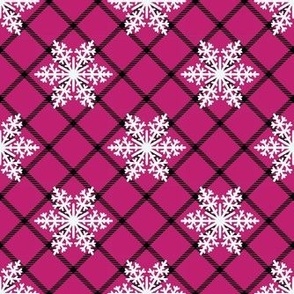 Medium Scale Winter Snowflake Plaid Shocking Pink
