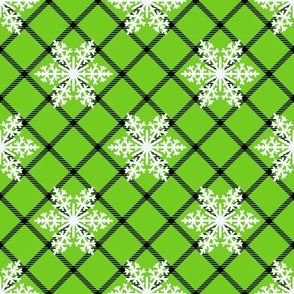 Large Scale Winter Snowflake Plaid Lime Green