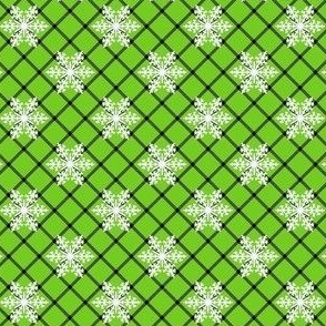 Small Scale Winter Snowflake Plaid Lime Green