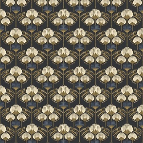 1920 Blossom Floral Wallpaper - Black, Cream, Gold, Blue - Medium