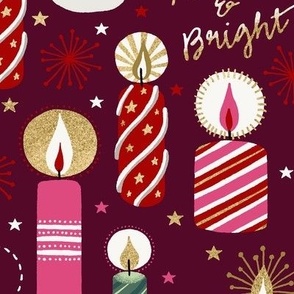Christmas Candles Merry & Bright with Gold Effect