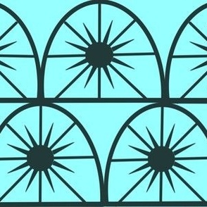 Art Deco Sunburst - Black on Aqua