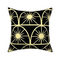 Art Deco Sunburst - Light Yellow on Black