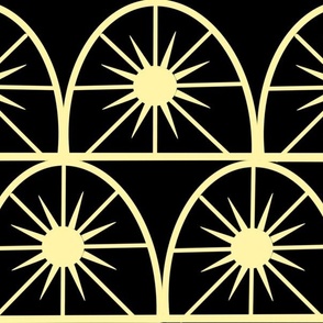 Art Deco Sunburst - Light Yellow on Black