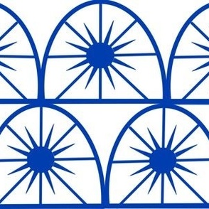 Art Deco Sunburst- Blue on White 