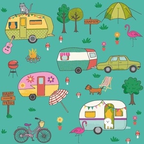 (M) dog and cat caravans / trailers & camping  10.5” medium scale