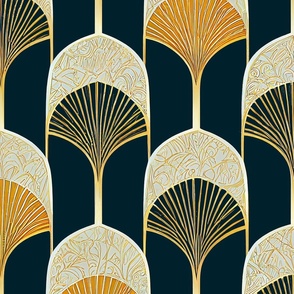 Art Deco Gold Filigree and Gingko Leaves - Large Scale