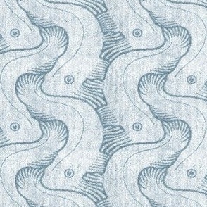 1902 Fish Playing in Waves by Kolo Moser - in French Blue - Textured
