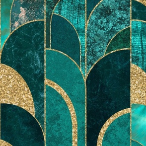 Roaring Twenties Style Moderne Art Deco Fancy Arcs  Pattern Turquoise Gold