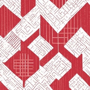 Japanese Inspired Block Furoshiki (crimson) Medium Scale - Japanese Gift Wrap
