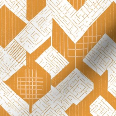 Japanese Inspired Block Furoshiki (marigold) Medium Scale - Japanese Gift Wrap