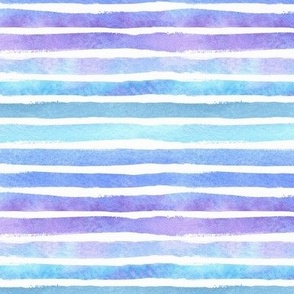 Hand Painted Watercolor Stripes - in Ocean Blues and Purples - Medium Scale