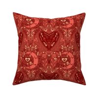 Romantic Heart And Moon Pattern With Stars, Rose, Strawberries And Arrows