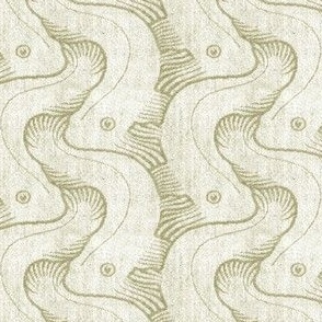 1902 Fish Playing in Waves by Kolo Moser - in Sage Green - Textured